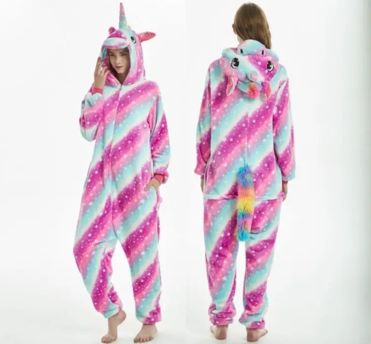 Toptan kış yetişkin hayvanlı Pijama özel peluş pazen Unicorn Pijama tulum Pijama tulum Hoodie