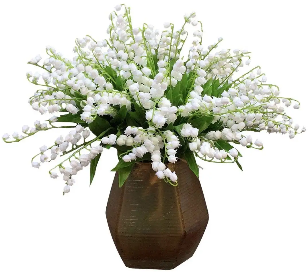 Bouquet da sposa di orchidea di carillon di vento di fiori finti di mughetto artificiale, fiore di maggio per la festa nuziale del giardino domestico