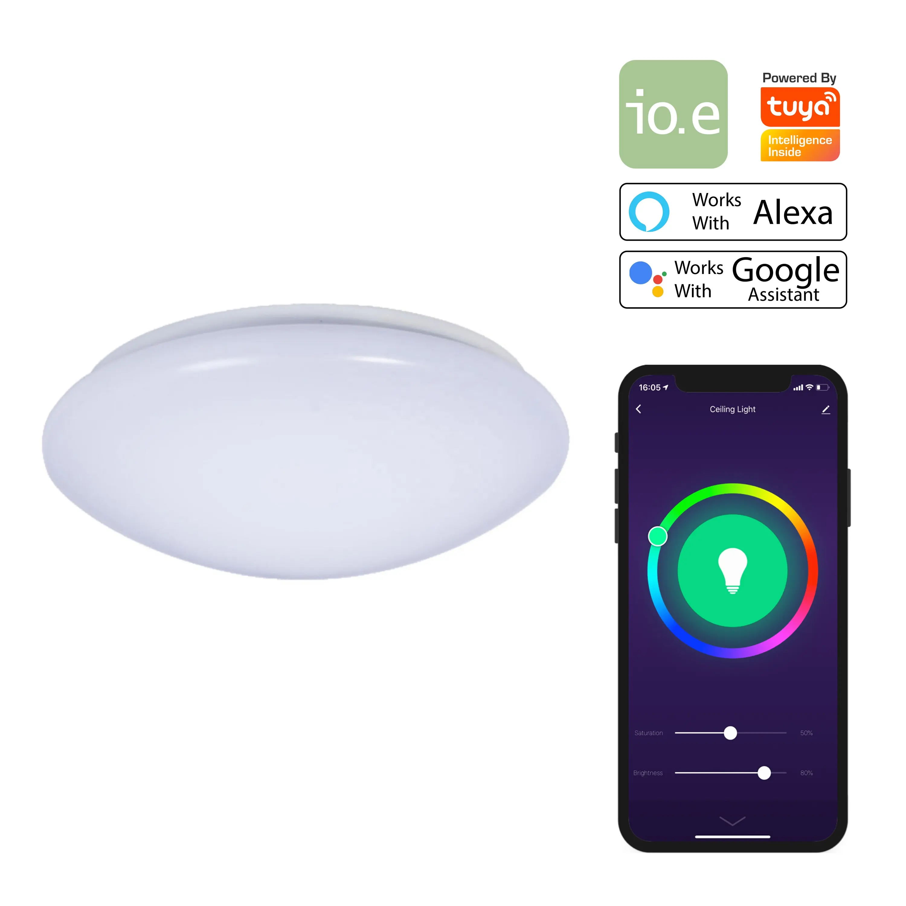Smart Lamp WiFi Ceiling Light 1400lm 18W RGBW Tuya Smart works with Alexa and Google Assistant