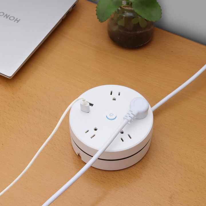 Round Universal Power Strip Portable Extension Cord Socket Plug USB Phone Charger With 2 USB Cable Smart Home US Plug