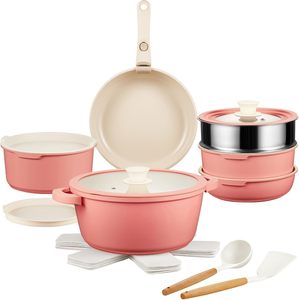 20-Piece yapışmaz seramik TENCERE SETİ ayrılabilir kolu PFAS PFOA PTFE ücretsiz gaz sobası pişirme RV kamp mutfak kullanımı için - Product Image 1