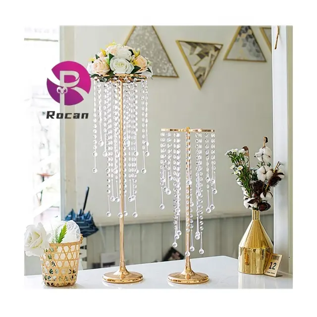 Tall Gold Centerpieces Flower Base Silver Crystal Centerpieces Table Wedding Centerpieces for Wedding Party Event Decoration