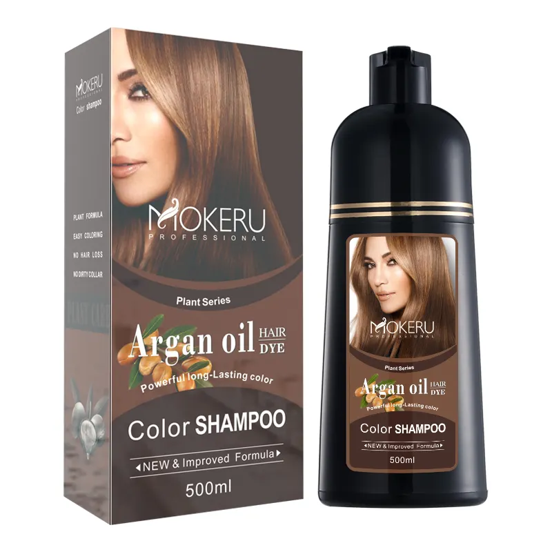 2024 Mokeru Fórmula de ingredientes vegetales 500ml Aceite de argán Champú para el cabello 26 colores Champú de tinte rápido fácil de larga duración