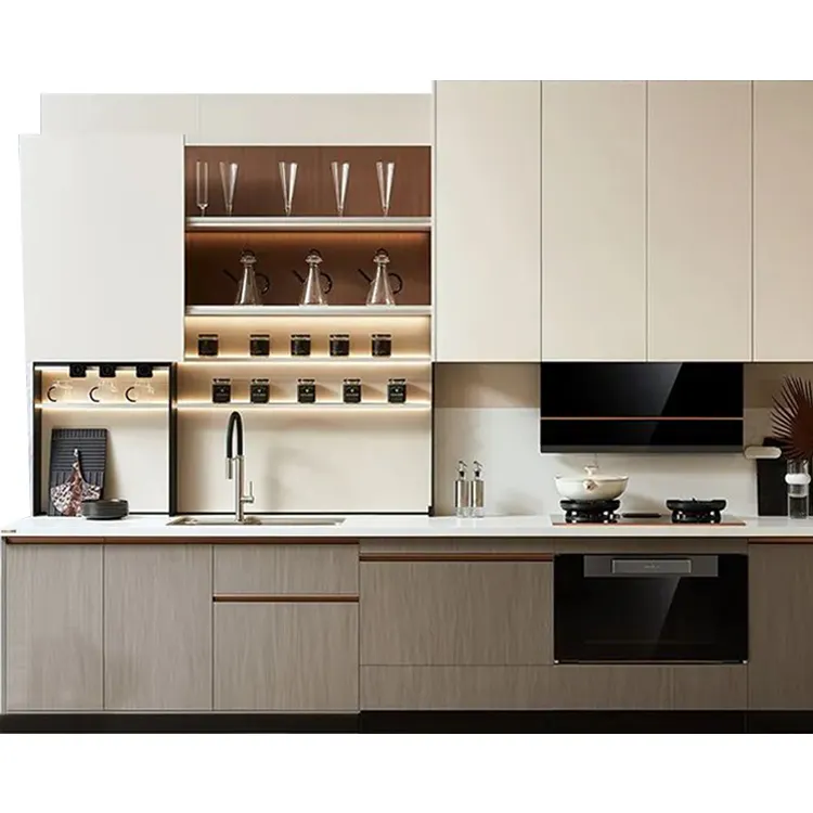 Armário de cozinha modular de laca fosca para casa, mobília moderna simples e luxuosa personalizada, em oferta