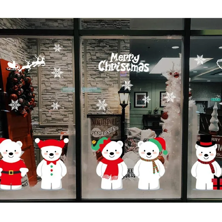 Pegatinas navideñas de copos de nieve para ventana, calcomanías decorativas de Navidad de vidrio, copos de nieve, Papá Noel, renos, calcomanías para Pa