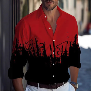 <span class=keywords><strong>2025</strong></span> Người Đàn Ông Của Thời Trang Hàng Ngày Giản Dị Dài Tay Áo Sơ Mi 3D In Cây Cọ Và Sọc Dệt Kim Dệt Cho Mùa Hè - Product Image 3