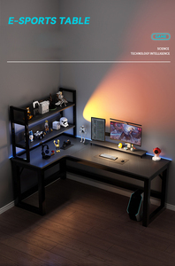 Escritorio de computadora de escritorio de gran espacio reversible en forma de L con estante y mesa de juego negra - Product Image 6