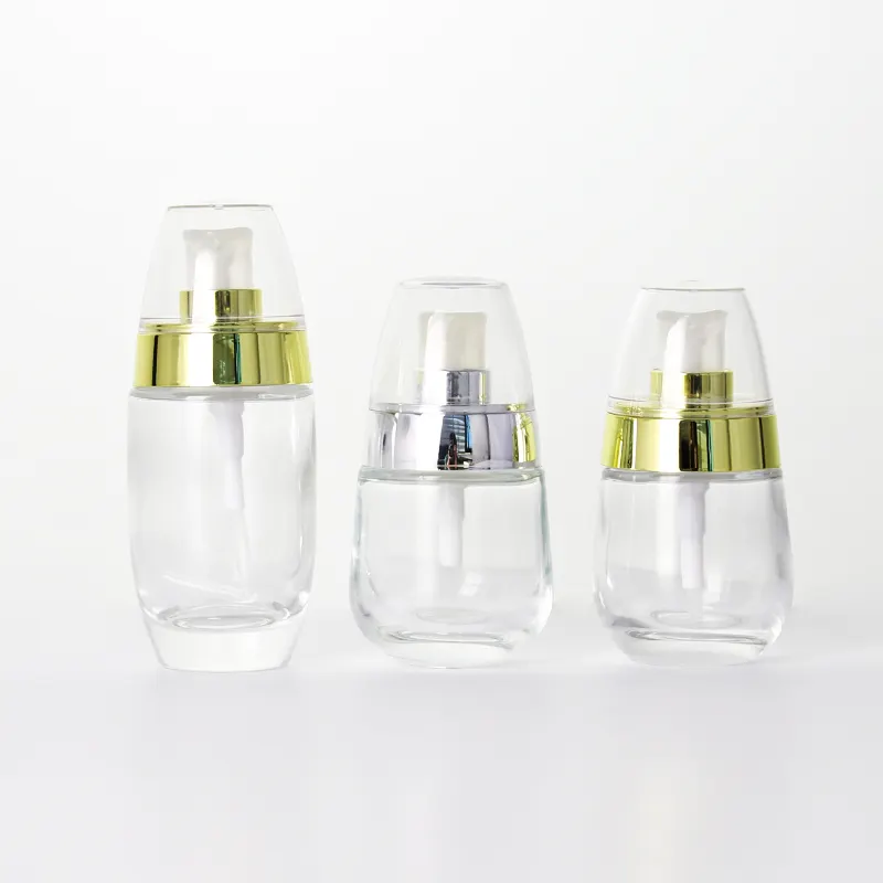 卵型透明ガラス空ボトルプレスタイプローションディスペンシングスプレーボトル