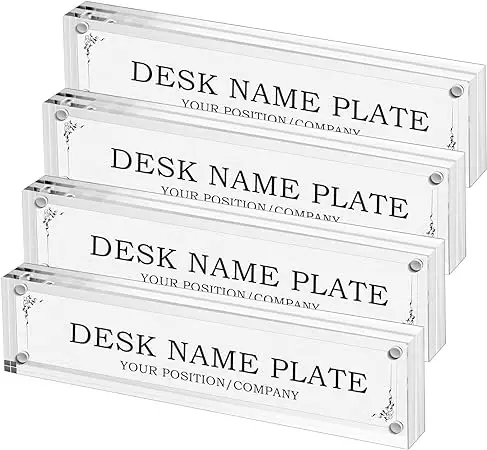 Placa de identificación de bloque de acrílico transparente, soporte de placa de nombre de escritorio de doble cara, soporte de señal de escritorio de negocios, DIY su nombre personalizado para escritorio