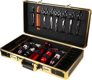理发盒发型师工具箱收纳器，剪刀，理发用品专业铝黑银耐用圆形 - Product Image 1