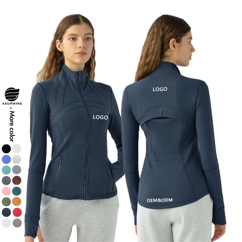 Xsunwing Jaqueta para mulheres em corrida, roupa de ginástica slim fit com zíper de manga comprida para academia, jaqueta esportiva WDQ18031