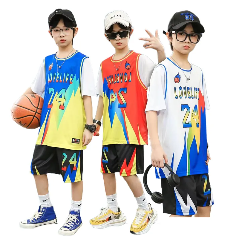 Venta al por mayor de ropa de baloncesto conjunto de niños reversible equipo de baloncesto camiseta uniformes personalizado Jersey ropa de baloncesto Jersey