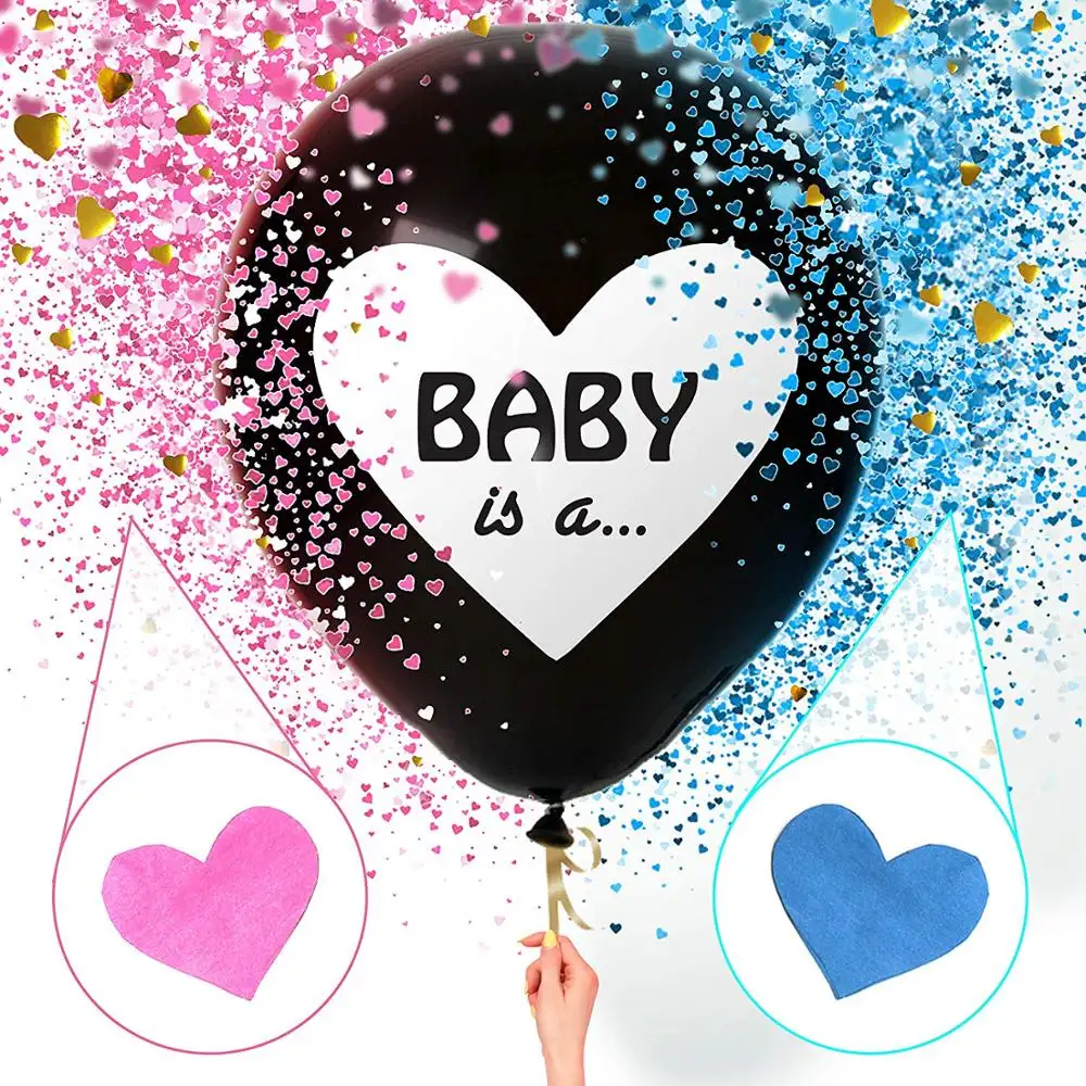 36 pulgadas bebé género revelan globo negro grande globos con azul y rosa en forma de corazón confeti paquetes para niño o ducha de bebé