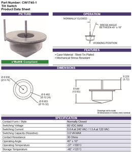 Orijinal CM1725-1 normalde kapalı cıva anahtarı/İpucu üzerinde eğim anahtarı dikey çalışma açısı 25 derece COMUS anahtarları - Product Image 6