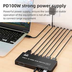 Type C <strong>KVM</strong> Switcher 2x1 4K 60Hz USB-C to HDMI USB <strong>KVM</strong> <strong>Switch</strong> <strong>2</strong> in <strong>1</strong> Out Support PD Charging for <strong>2</strong> Computer Share Mouse Keyboard