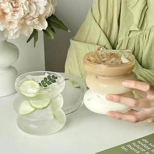 ホウケイ酸ガラス430ml透明カップハンドル付きキャタピラーパターンティーコーヒーカップ