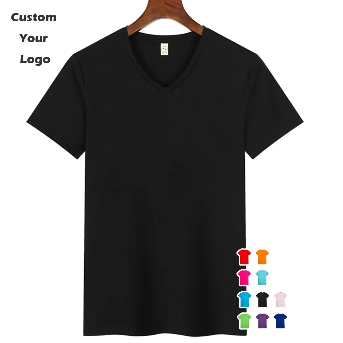 Magliette da uomo in poliestere con stampa di logo di design personalizzato con scollo a v e scollo a v