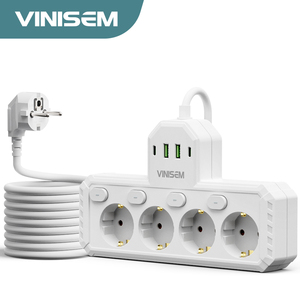 Enchufe de pared multifuncional europeo con interruptor independiente, enchufe estándar, cable de 2M, placa de enchufe USB de múltiples posiciones de 4 orificios y 2 puertos - Product Image 1