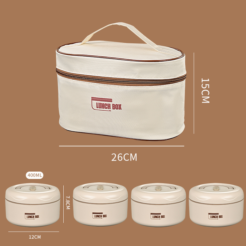 4pcs Boîte à lunch+sac beige
