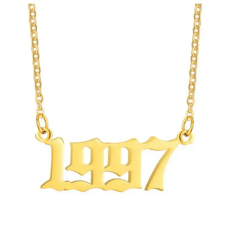 Colar de aço inoxidável para casal, venda a atacado, banhado a ouro, personalizado, 1980-2022 ano número, colar de ouro para presente