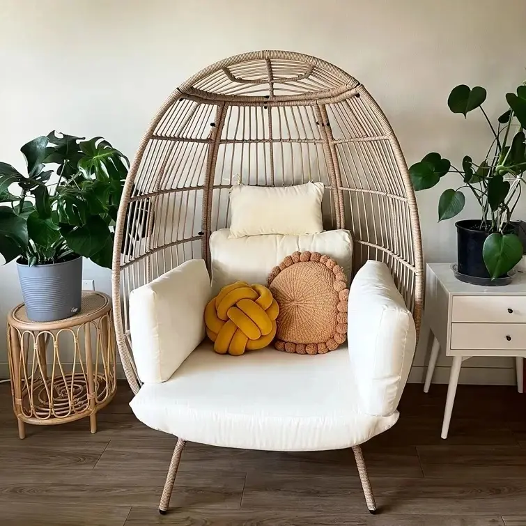 Rattan Swing Egg Shape Chair with Stand Indoor Patio Outdoor Garden Chair Comfortable and Soft