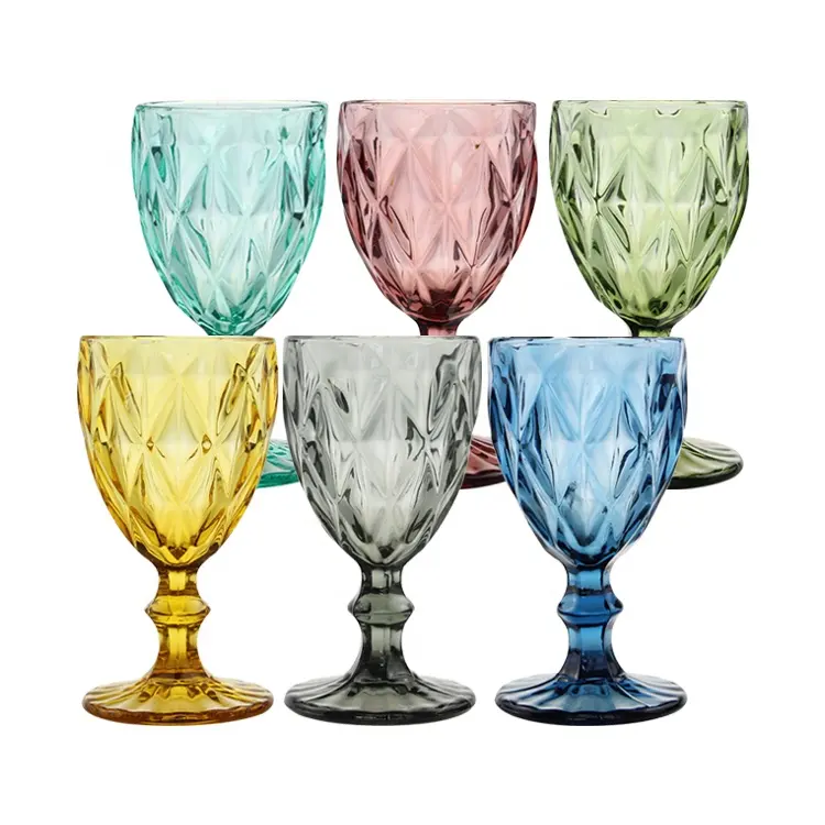 도매 유리 그릇 잔 투명 현대 투명 레드 와인 잔 컵 컬러 빈티지 물 잔 웨딩 장식