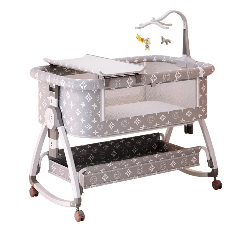 Gri Istaride yavru taşınabilir inet Grey, kilitleme tekerlekleri ile çok kullanımlı bebek beşiği