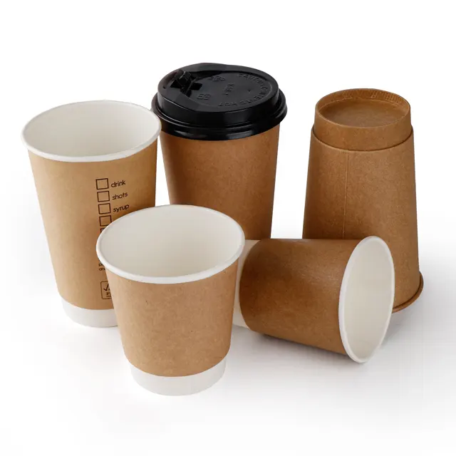 Wegwerp Dubbele Wand Kraft Papier Cup Voor Warme Drank Custom Logo Accepteren 8/12/16/20Oz Papier Cup Voor Koffie Cup
