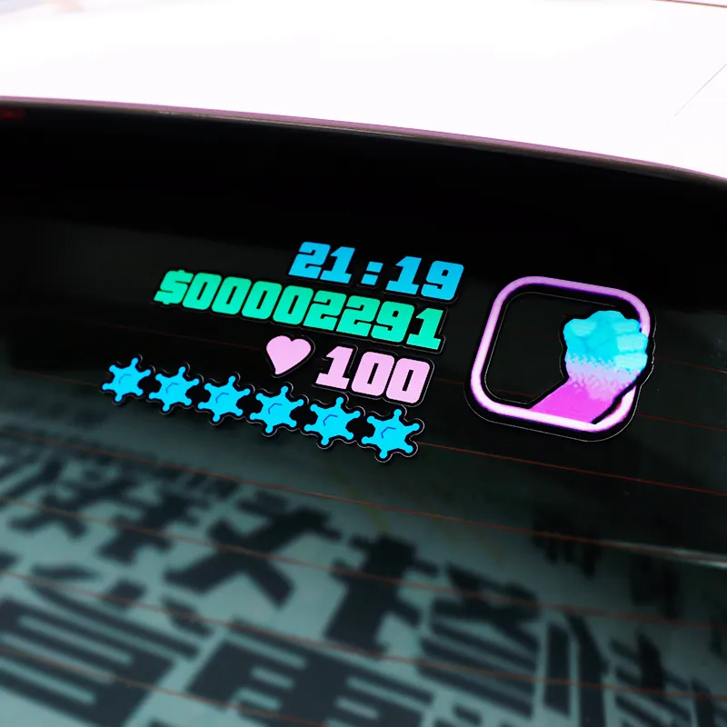 E-tie GTA vice city stiker mobil reflektif, Aksesori dekorasi mobil, stiker permainan decal jendela mobil tahan air tahan lama