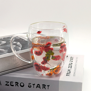 Wholesale Handmade Mug Double Wall Dried Flower Glass <strong>Cup</strong> With Handle - Product Image 5