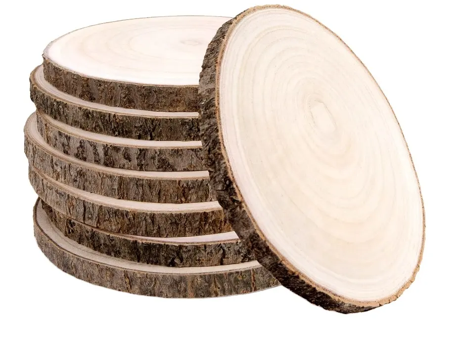 Rodajas de madera rústica, piezas de madera de 8-12 pulgadas para centros de mesa, madera natural grande, mediana y pequeña, Paulownia, álamo, pino y más