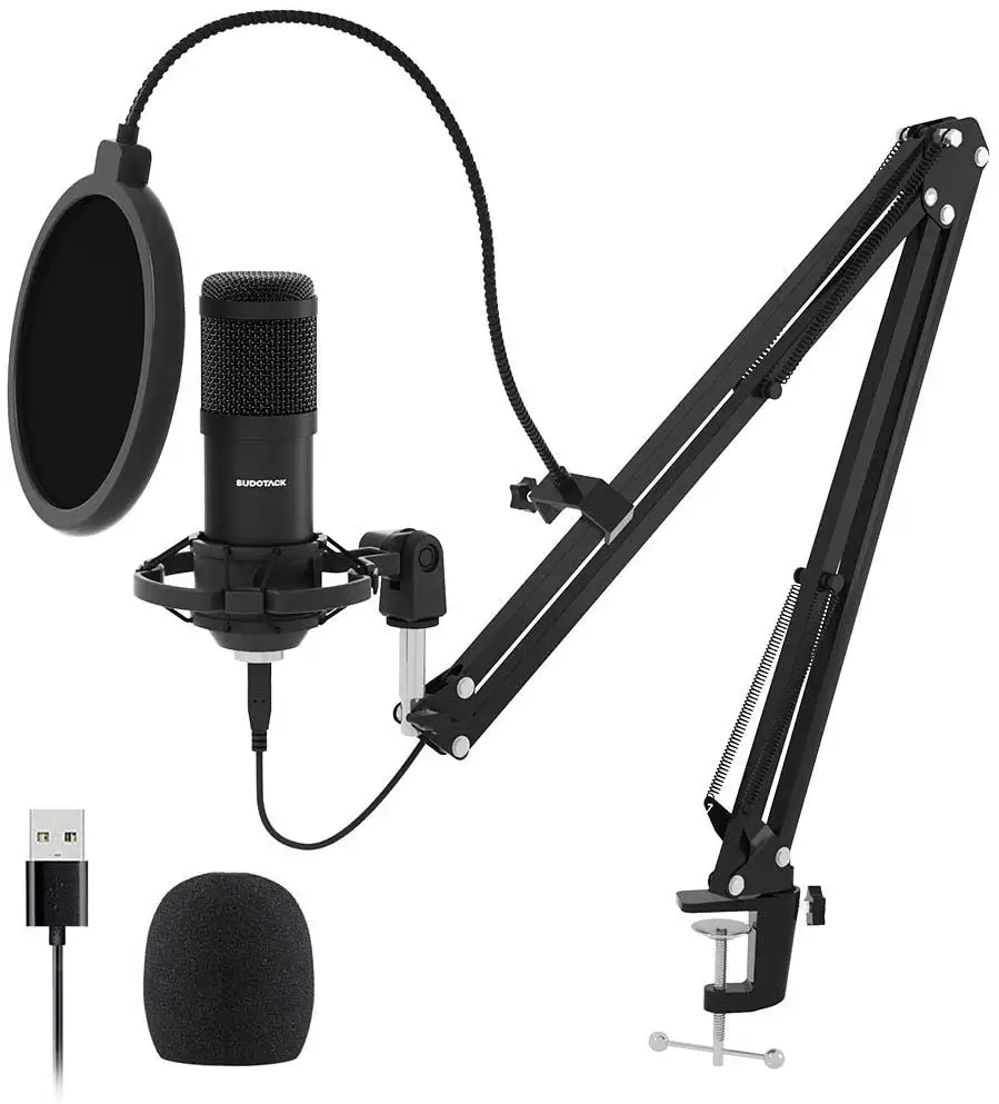 Microfone usb para gravação de podcast, para pc, transmissão de som, cartão de som, montagem de choque, filtro pop, para skype, youtube, karaoke, jogos, gravação