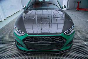 Yaochi Nouvelle <span class=keywords><strong>Audi</strong></span> S4 B9.5 Lèvre avant et pare-chocs en fibre de carbone avec découpes pour l'échappement - Fixation par boulons - Ajustement universel - Product Image 4