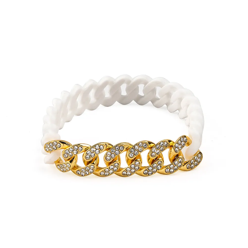 Craft Wolf Trendy Fashion Accessoires Stijlvolle Bangle Siliconen Polsbandje Splice Met Zirkoon Cubaanse Ketting Armband