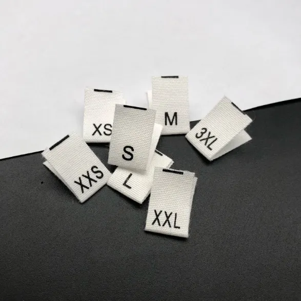 ホワイトガーメントコットンプリントサイズラベルXXSXS S M LXLセンターフォールドベージュプリントナンバーサイズラベル衣類用