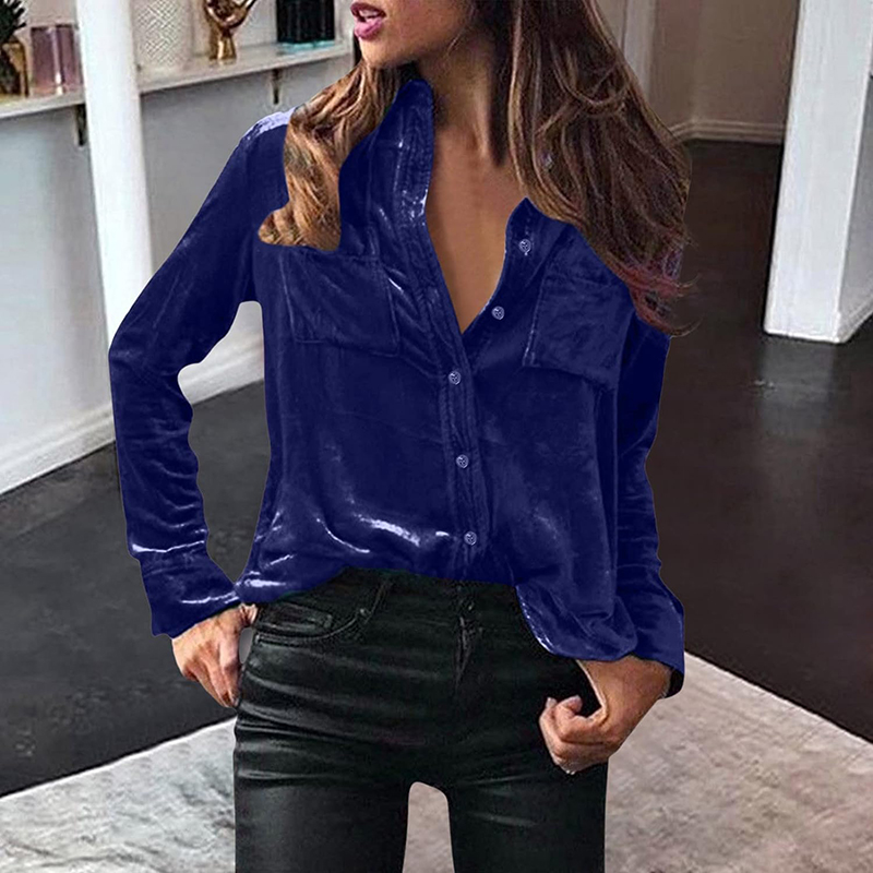 Camicia camicetta in velluto blu reale
