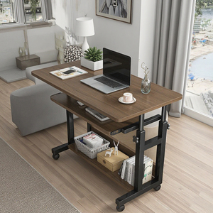 <strong>Custom</strong> Brown Wood Manual Height Adjustable Lifting Desk Office Furniture <strong>Computer</strong> Lift Table with Storage and Keyboard Tray - Product Image 1