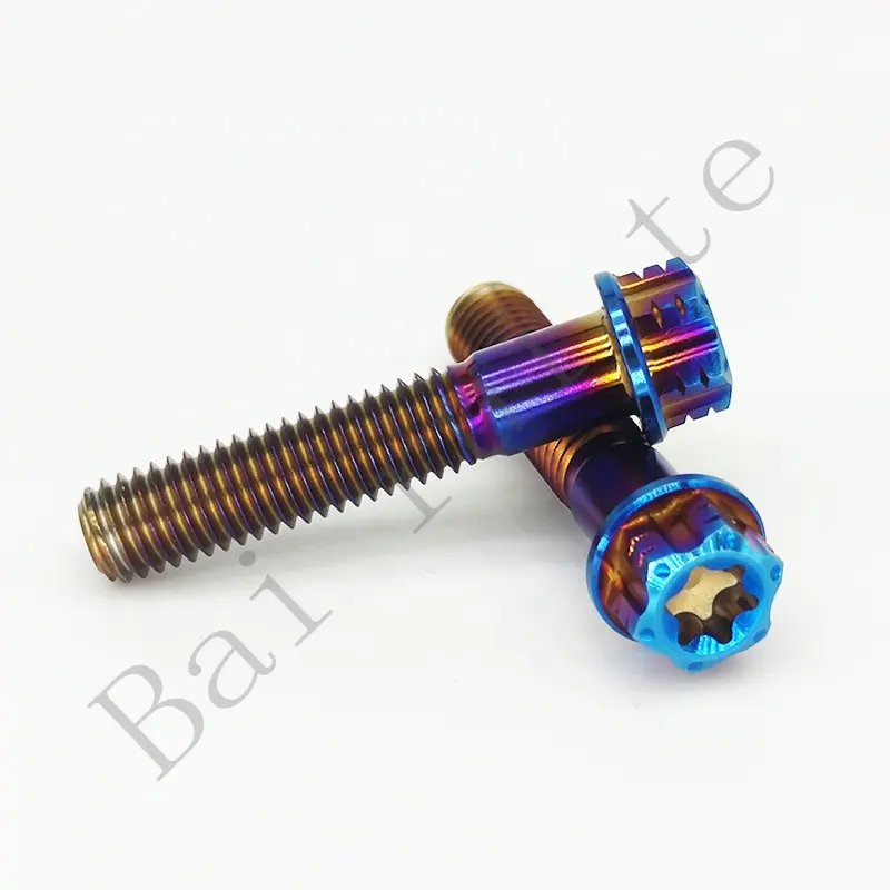 High Quality Burnt Blue Bolt Titanium Custom Torx Flange Motorcycle Titanium Bolt Gr5 M6 Motorcycle Titanium Bolts