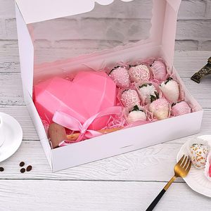 12&quot; X 8&quot; X 2.5&quot; Auto -PoPup Bakery Boxes with Window Cookie Treat Pastries Box for Valentine's Day <strong>Gift</strong> Cake Packing - Product Image 4