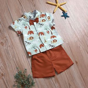 ソフトホットセール夏の子供服パターンショートTシャツパンツ男の子スーツツーピース子供服ベビー服セット
