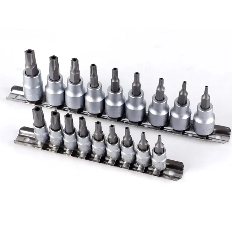 Nanyu 9PC 1/4 "3/8" Lầu Năm Góc Sao Tác động Ổ Cắm Bộ T10-T50 Sao Hollow Bit Ổ Cắm Bộ