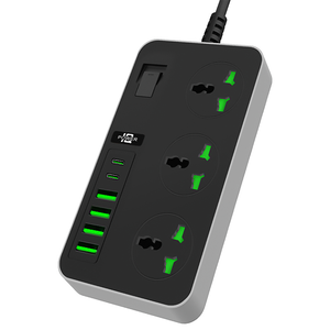US EU <strong>UK</strong> Power Strip with 3 Outlets 4 USB 2 Type C 6.6-Foot Long Extension Cords Flat Plug Wall <strong>Mount</strong> for Home Office - Product Image 1