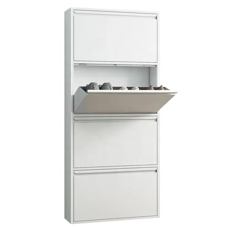 White Narrow Modern Design Slim Shoe Cabinet Furniture