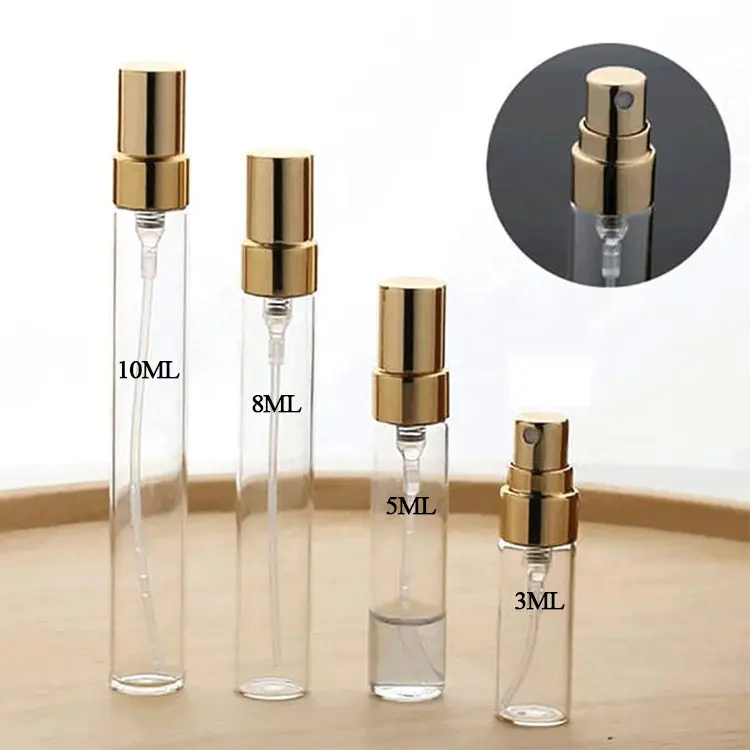 3ml bottle 2ml 5ml 8ml 10ml Clear Tube Empty Vial Perfume Spray Mini Tester Glass Bottles with golden lids