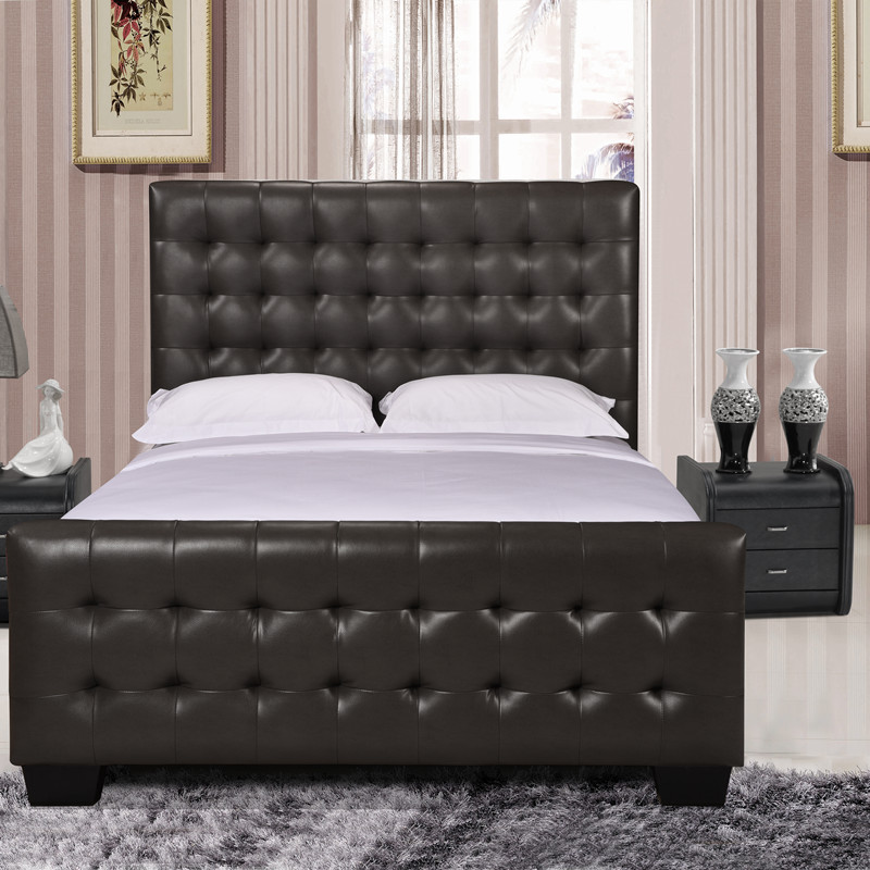 Luxury Queen King Bed Frame Genuine Faux Leather Tufted Headboard Upholstered Platform Bed