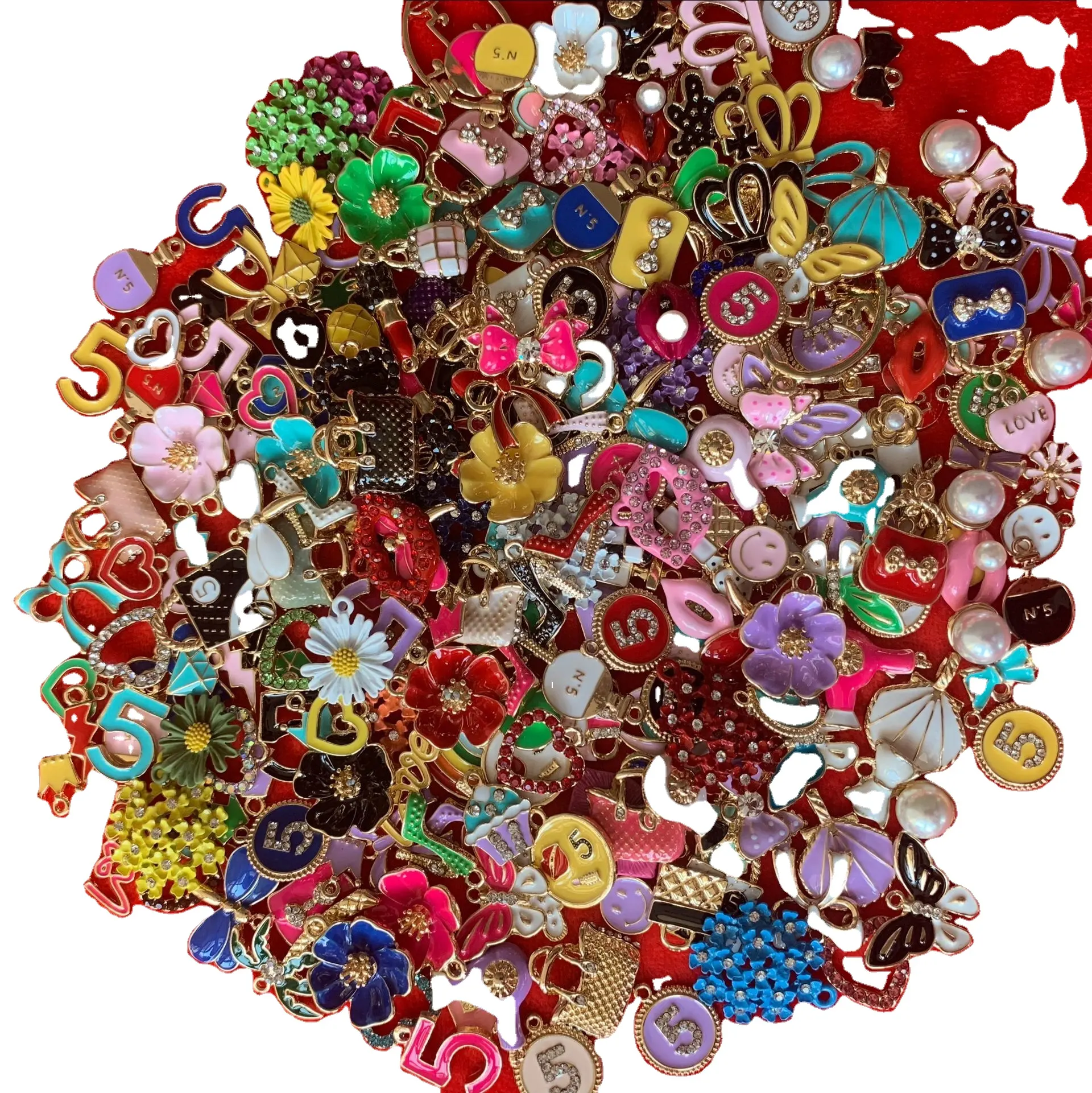 مجموعة مزيج 250 قطعة من دلايات المينا الملونة المختلفة دلايات المجوهرات المعدنية الذهبية الجرلي لأساور أساور دلايات مصمم مزيج