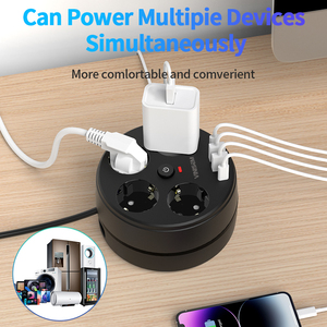 Placa de enchufe de extensión USB multifunción estándar europeo toma de corriente de cable retráctil de 4 salidas con enchufe USB y tipo C - Product Image 5