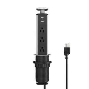 Silver Aluminium Shell <strong>Manual</strong> Pop up <strong>Socket</strong> 3ways US Type <strong>Desktop</strong> <strong>Socket</strong> with LED Light 60MM - Product Image 1