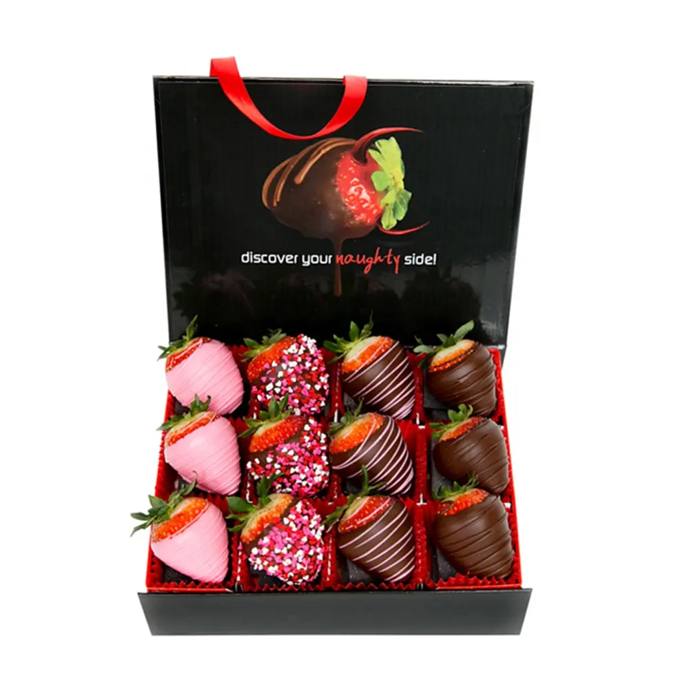 Vente en gros A4 papier de qualité alimentaire fraise emballage boîte pour valentines chocolat cadeau boîte luxe truffes nama 12 pièces