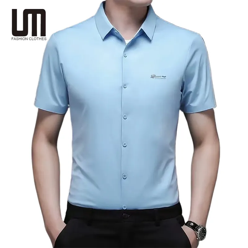 Liu Ming grosir Fashion 2024 musim panas kasual pria pakaian lengan pendek nyaman bernapas Formal T shirt